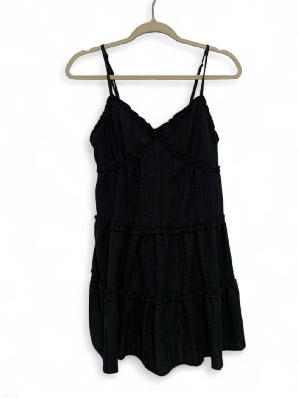 Max + Ash Black Tiered Babydoll Spaghetti Strap Mini Dress